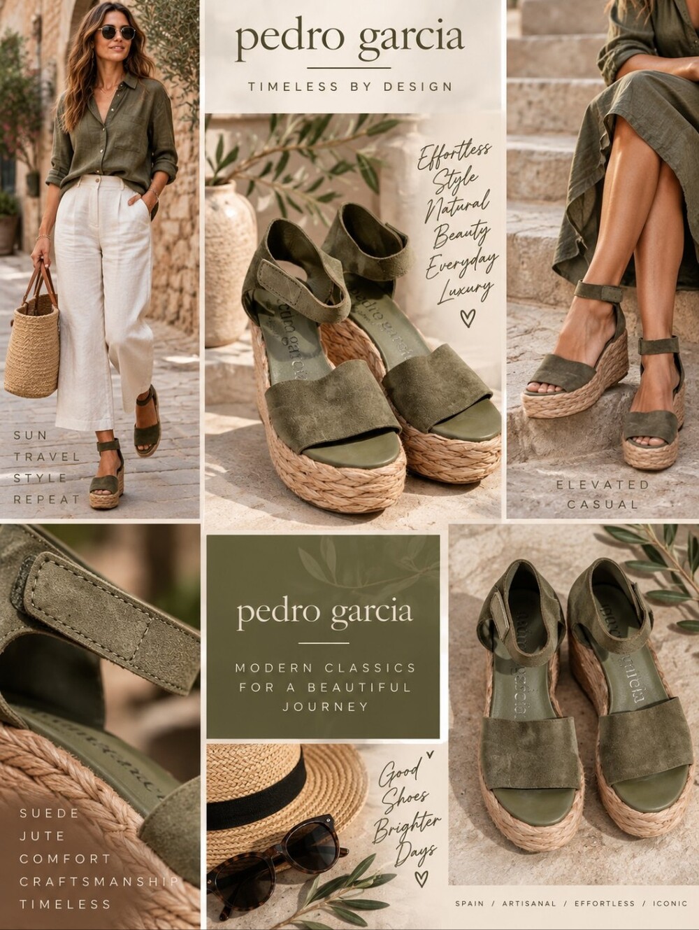 Pedro Garcia Dory Platform Espadrilles Thyme Castoro Suede Braided Jute 39.5 EU